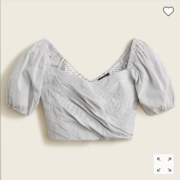 NWT J.Crew Puff-sleeve organic cotton cropped top in stripe. Sz Small. - Picture 3 of 7